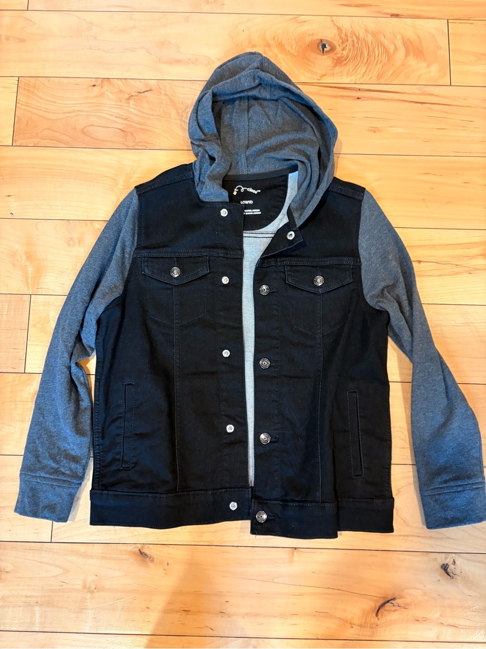 Youth 10/12 Black Hooded Jean Jacket